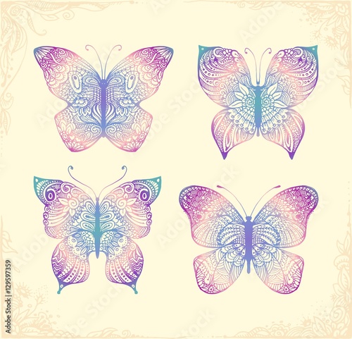 Set of beautiful butterflys. Hand drawn doodle animal. © Katsiaryna
