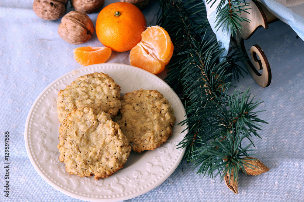 Homemade oatmeal cookies, baked in the New Year's holidays.. Homemade oatmeal cookies, baked in the New Year's holidays..