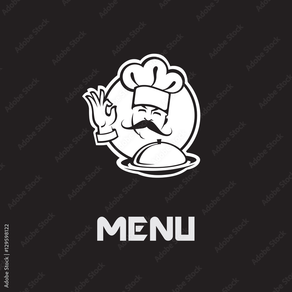 menu design with whiskered cook and plate menu design with whiskered cook and plate
