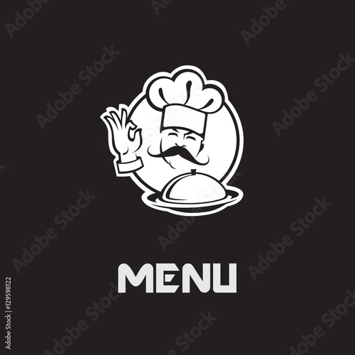 menu design with whiskered cook and plate