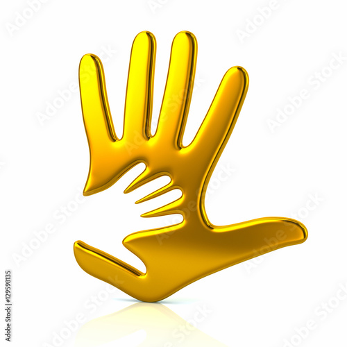 3d illustration of golden adult and kid hand