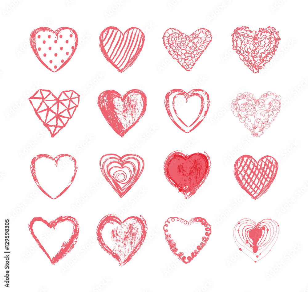 Vector set of hand drawn red hearts on a white background Vector set of hand drawn red hearts on a white background