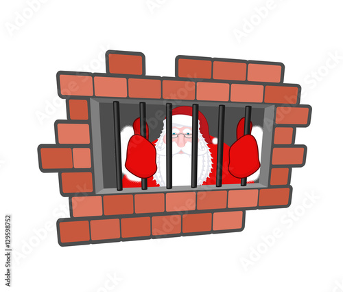 Santa Claus prisoner. Christmas in prison. Window in prison with