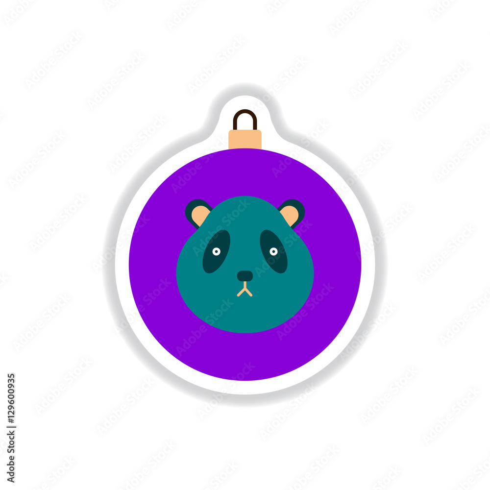 Vector illustration in paper sticker style Christmas ball with panda face