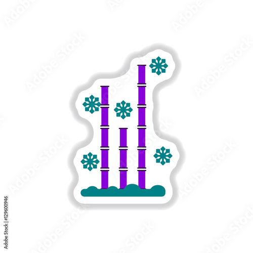 Chinese bamboo Vector illustration of bamboo and snow in paper sticker style