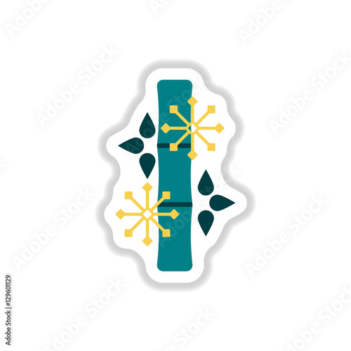 Chinese bamboo Vector illustration of bamboo and snowflakes in paper sticker style