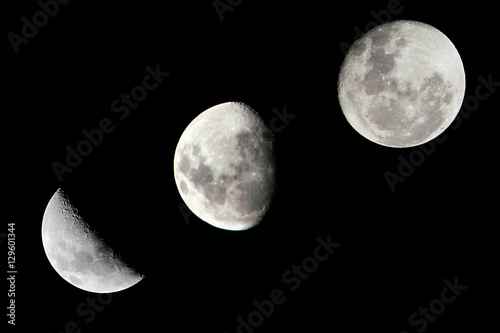 Three different phases of the moon