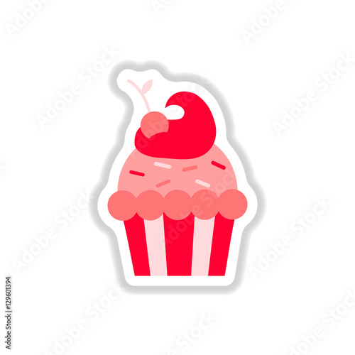 сupcake Vector illustration in paper sticker style cherry cupcake