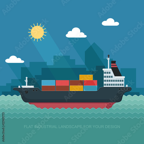 Landscape s sailing ship. Carrier, Containers on the Container S