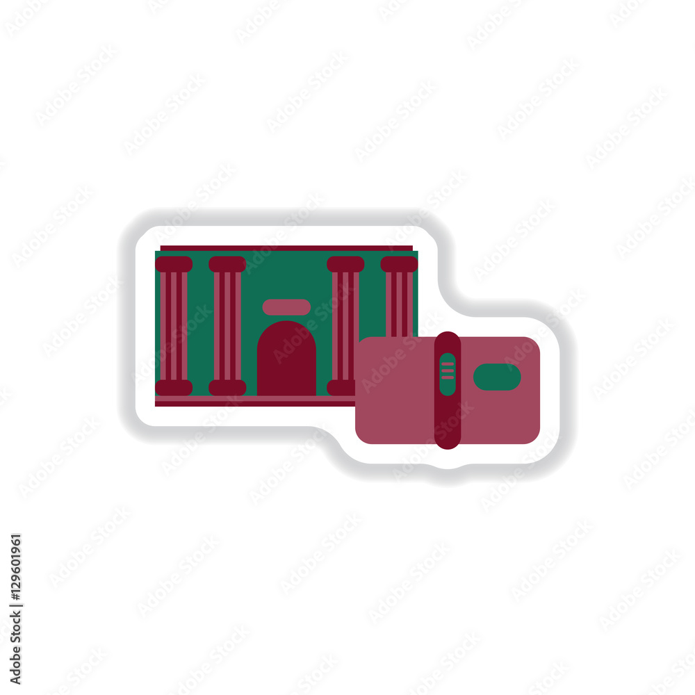 Vector illustration in paper sticker style history book and architecture of ancient building Column entrance design classical construction History antique culture exterior facade Vector illustration in paper sticker style history book and architecture of ancient building Column entrance design classical construction History antique culture exterior facade