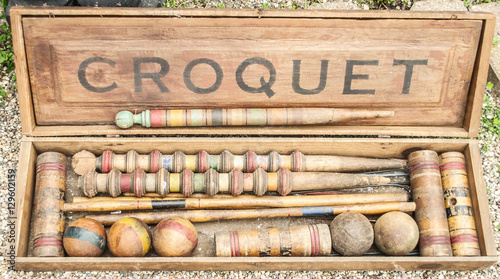 Antique wooden croquet box set