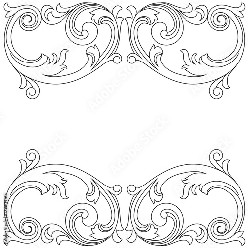Vintage border frame engraving with retro ornament pattern in antique baroque style decorative design. Vector.