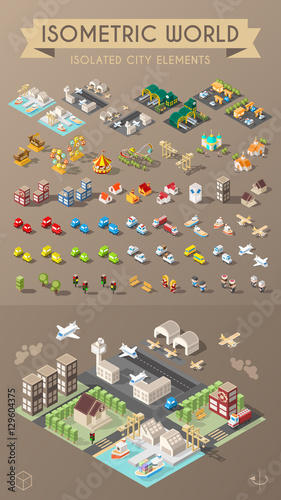 Isometric World. Set of Isolated Minimal City Elements.