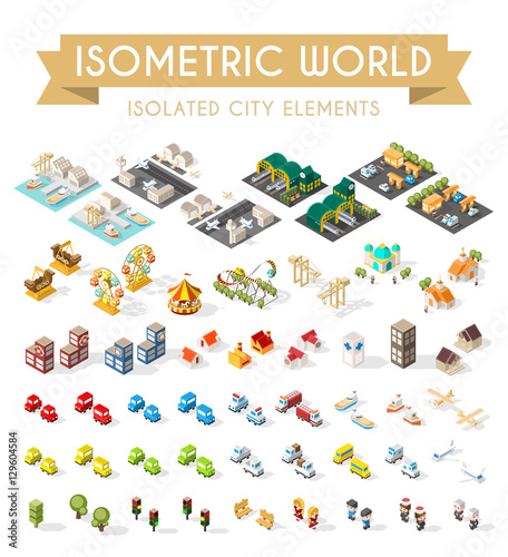 Isometric World. Set of Isolated Minimal City Elements.