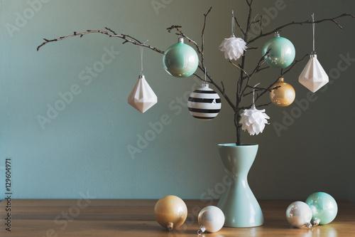 Modern and elegant simple nordic christmas decor in black and turquoise colors