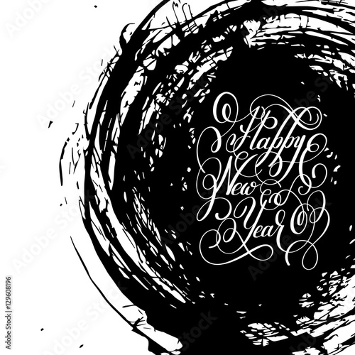 black and white Happy New Year hand lettering congratulate inscr photo