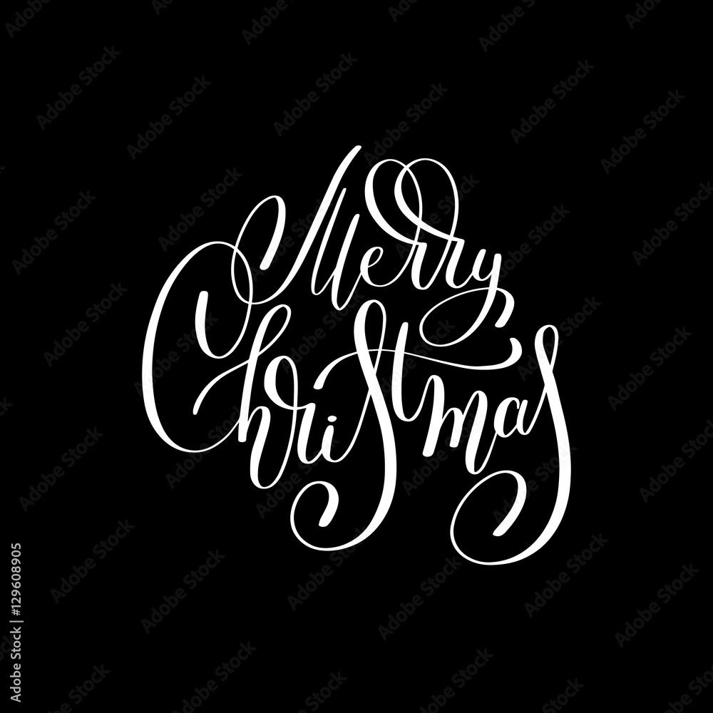merry christmas black and white handwritten lettering inscriptio