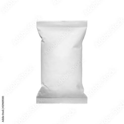 White Blank paper pillow food snack bag isolated on white background. Packaging template mockup collection. With clipping Path included. Chips paper package.
