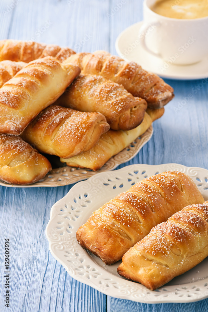 Homemade sweet buns with vanilla cream filling. Homemade sweet buns with vanilla cream filling.