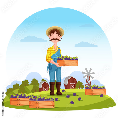Agriculture man on field, farmer harvester