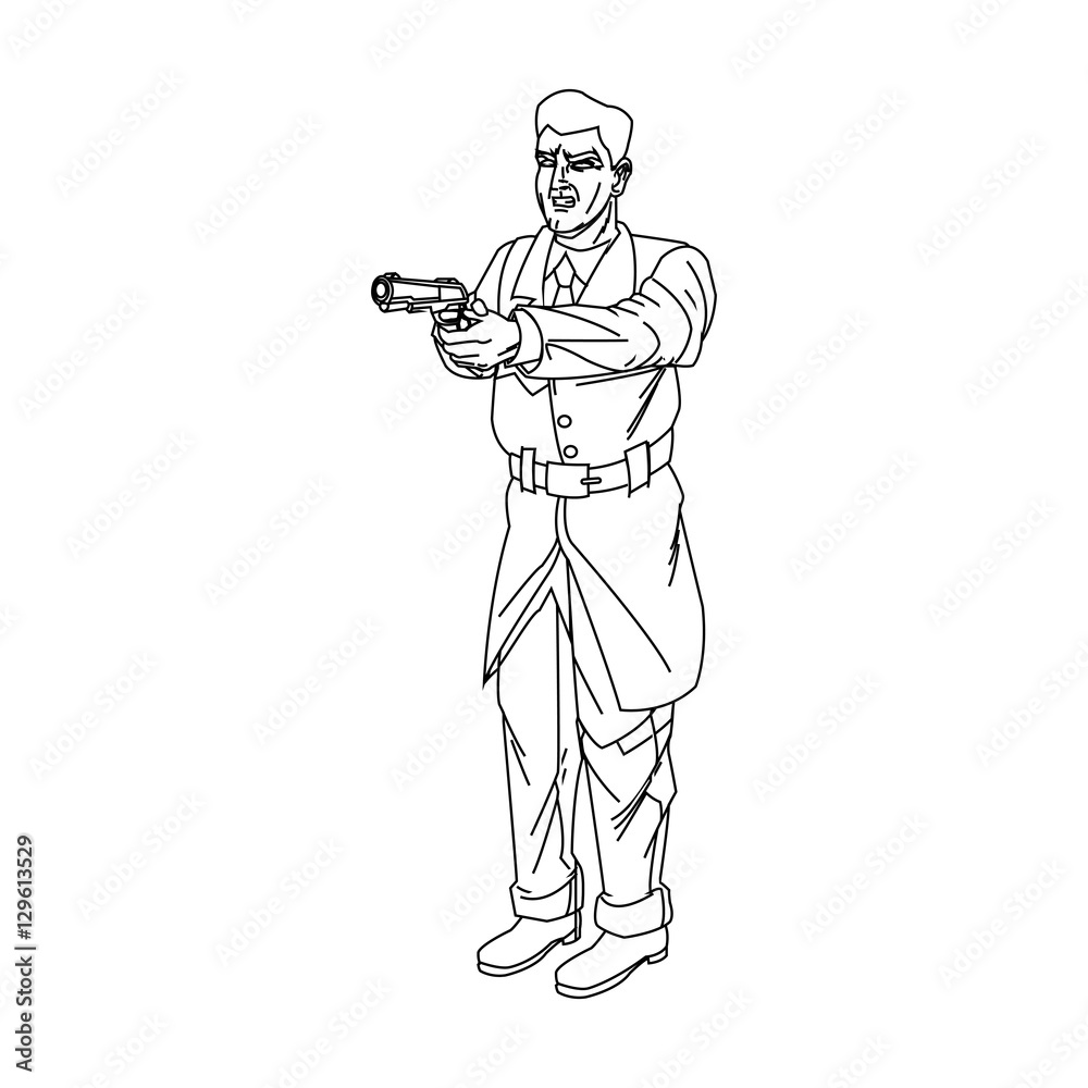 Man cartoon with gun icon. Comic character and caricature theme. Isolated design. Vector illustration Man cartoon with gun icon. Comic character and caricature theme. Isolated design. Vector illustration