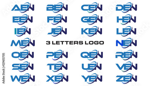 3 letters modern generic swoosh logo AEN, BEN, CEN, DEN, EEN, FEN, GEN, HEN, IEN, JEN, KEN, LEN, MEN, NEN, OEN, PEN, QEN, REN, SEN, TEN, UEN, VEN, WEN, XEN, YEN, ZEN,  photo
