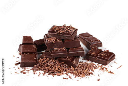 Chopped chocolate isolated on white