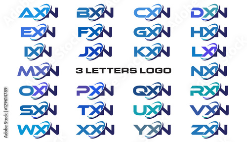 3 letters modern generic swoosh logo AXN, BXN, CXN, DXN, EXN, FXN, GXN, HXN, IXN, JXN, KXN, LXN, MXN, NXN, OXN, PXN, QXN, RXN, SXN, TXN, UXN, VXN, WXN, XXN, YXN, ZXN, 