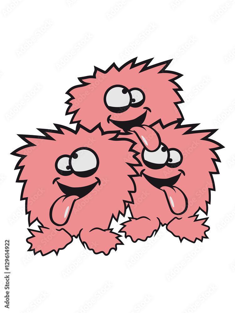 3 friends many team crew party hairy monster cuddly crazy funny comic  cartoon zoty crazy cool face Stock Illustration | Adobe Stock