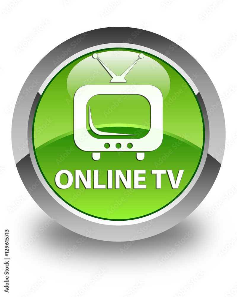 Online tv glossy green round button Online tv glossy green round button