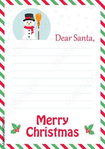 letter to santa with cute snowman and broom 