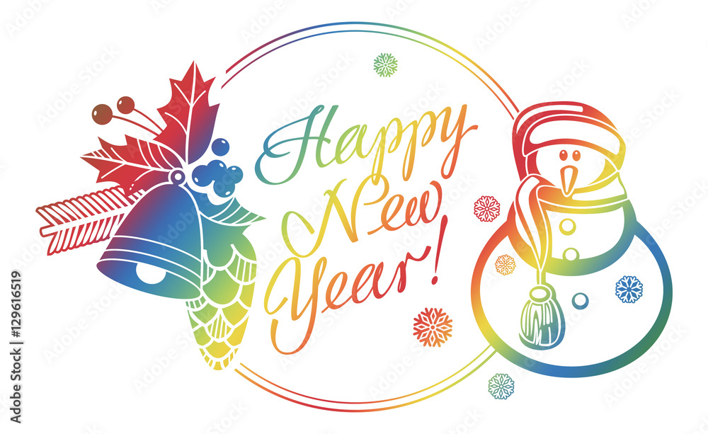 Naklejka premium Holiday label with funny snowman and written greeting 