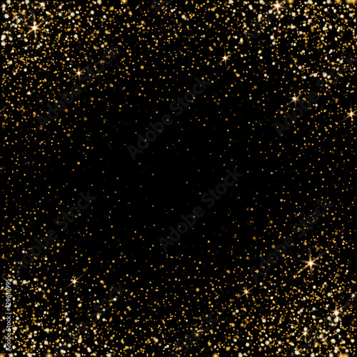 Golden light effect. Star burst light with golden sparkles. Boke
