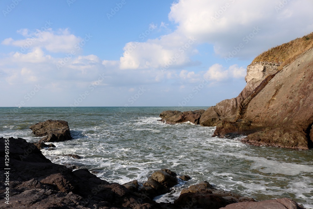 海岸/打ち寄せる波が激しい岩場の海岸