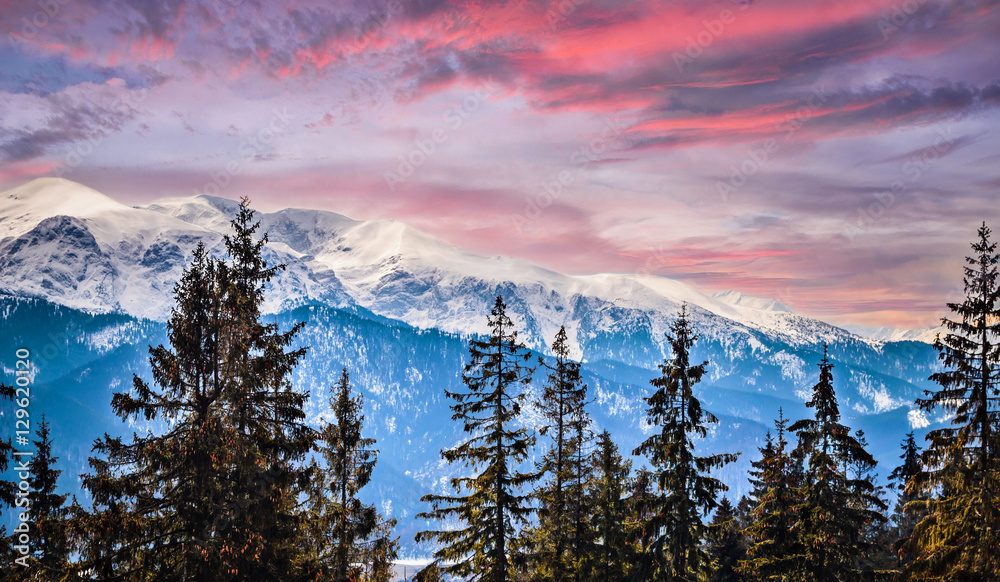 Winter mountains panorama of Zakopane,  High Tatra Mountains, Poland