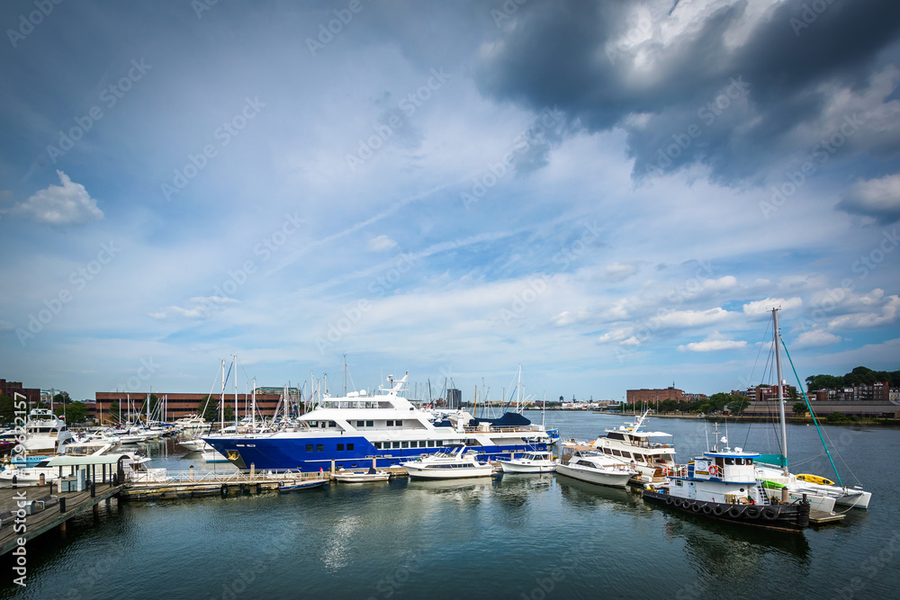 View of a marina in the Charles River, in Charlestown, Boston, M