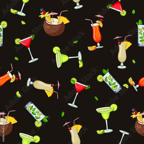 Seamless vector pattern of the different cocktails