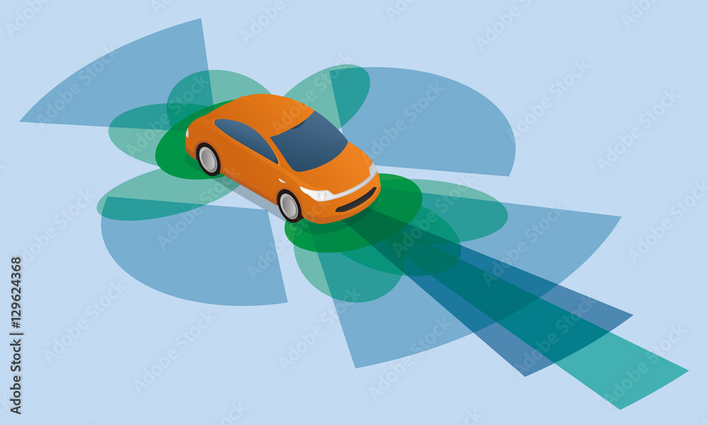 Naklejka premium sensor and camera systems of vehicle, autonomous car, driverless vehicle