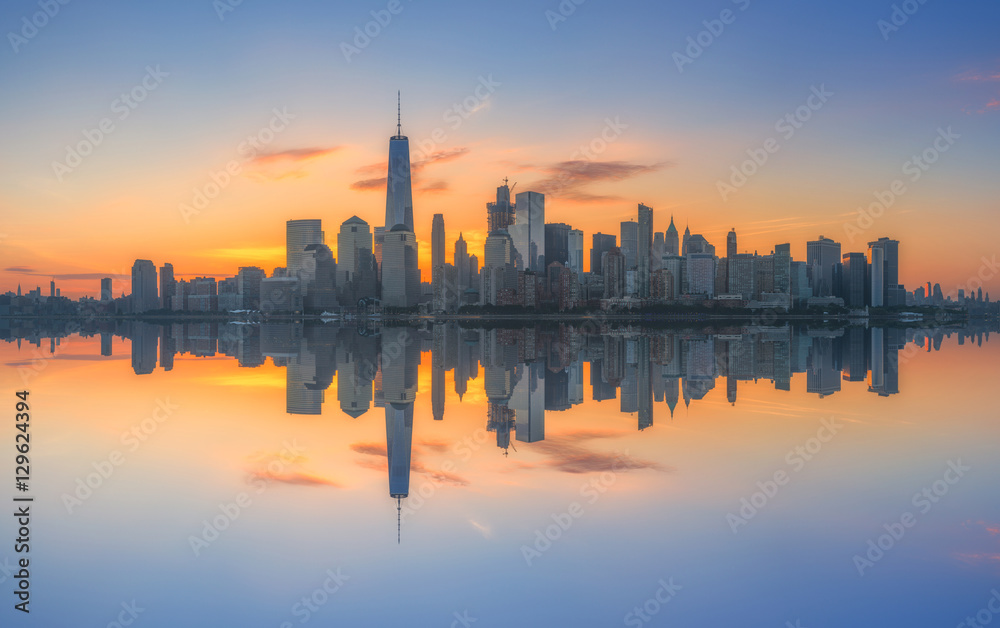 Manhattan cityscape panorama reflections 