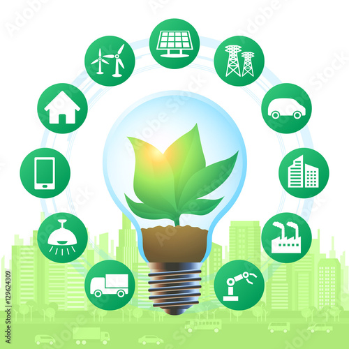 green power and smart city concept, vector illustration