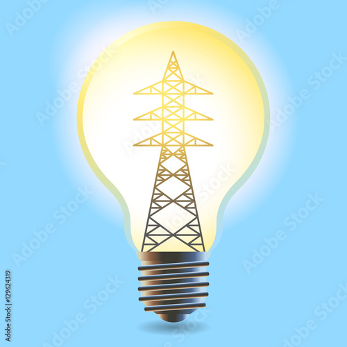 electricity concept, power transmission tower in electric light bulb, vector illustration