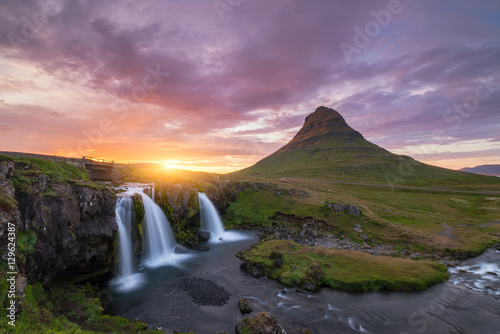 Kirkjufellsfoss sunset a waterfall in Iceland 
