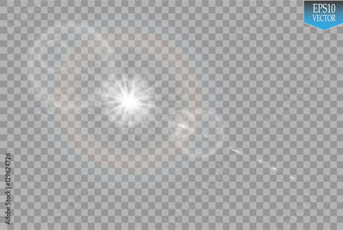 Vector transparent sunlight special lens flare light effect. Sun flash with rays and spotlight

