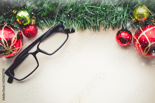 Christmas Green Grass and Glasses on Blank Space of Old Paper wi