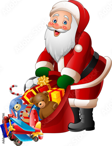 Cartoon Santa Claus holding bag of presents