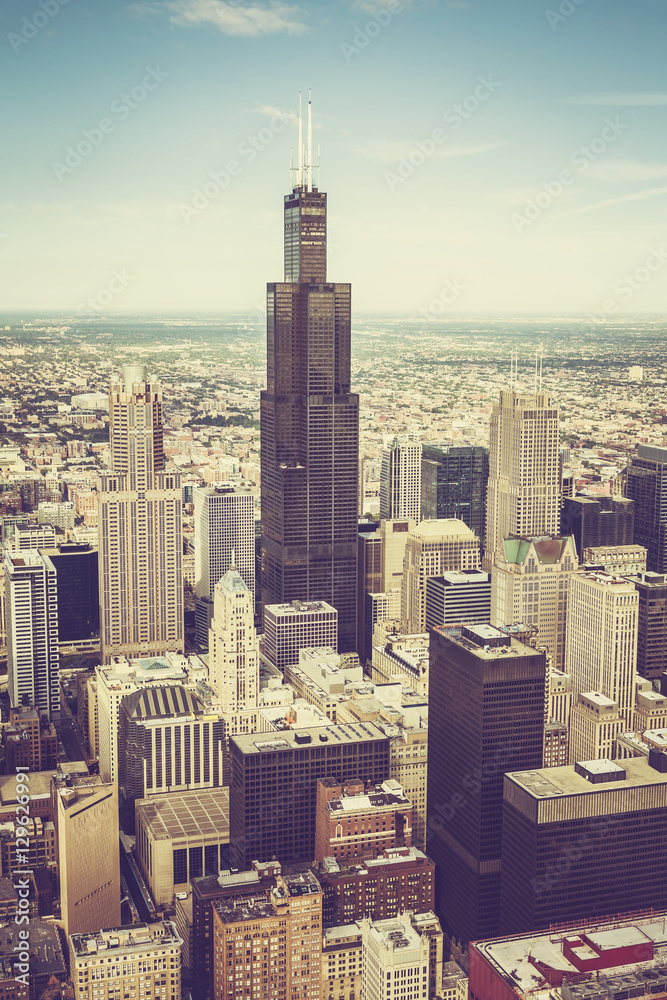 Fototapeta premium Chicago downtown skyscrapers aerial view
