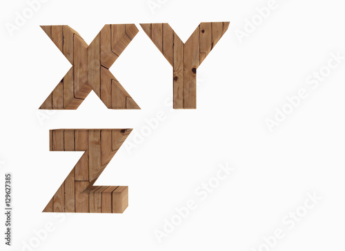 wooden alphabet letters english language X Y Z in 3D render image