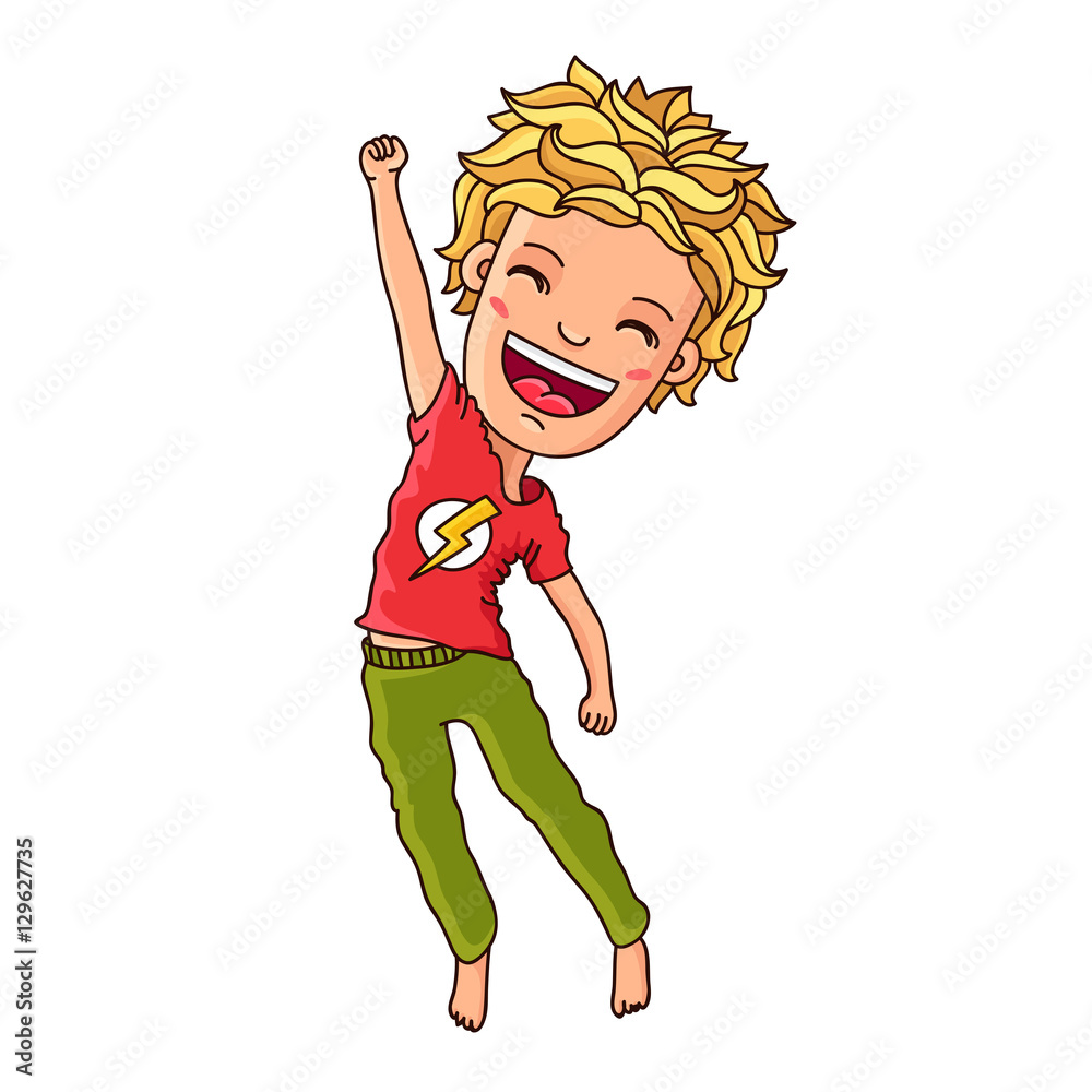 Kid in an orange shirt in a jump