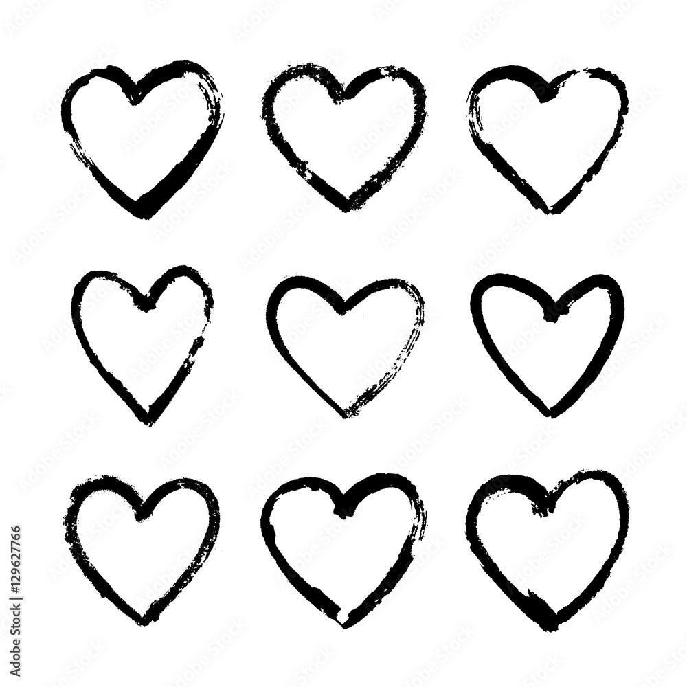 Set of hand-drawn hearts