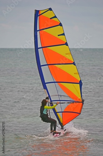 Young Woman Windsurfing Off Virginia Key,Key Biscayne,Florida